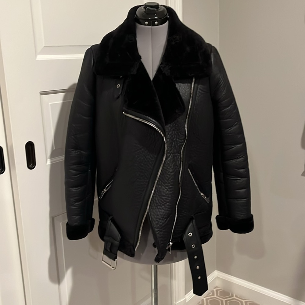 Zara faux shearling biker jacket
